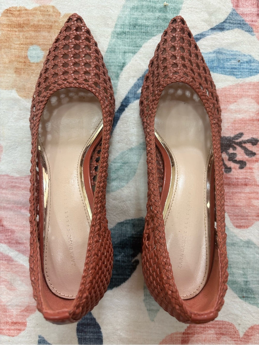 Zara Woven Pointed Toe Block Heel Pumps | Size 41